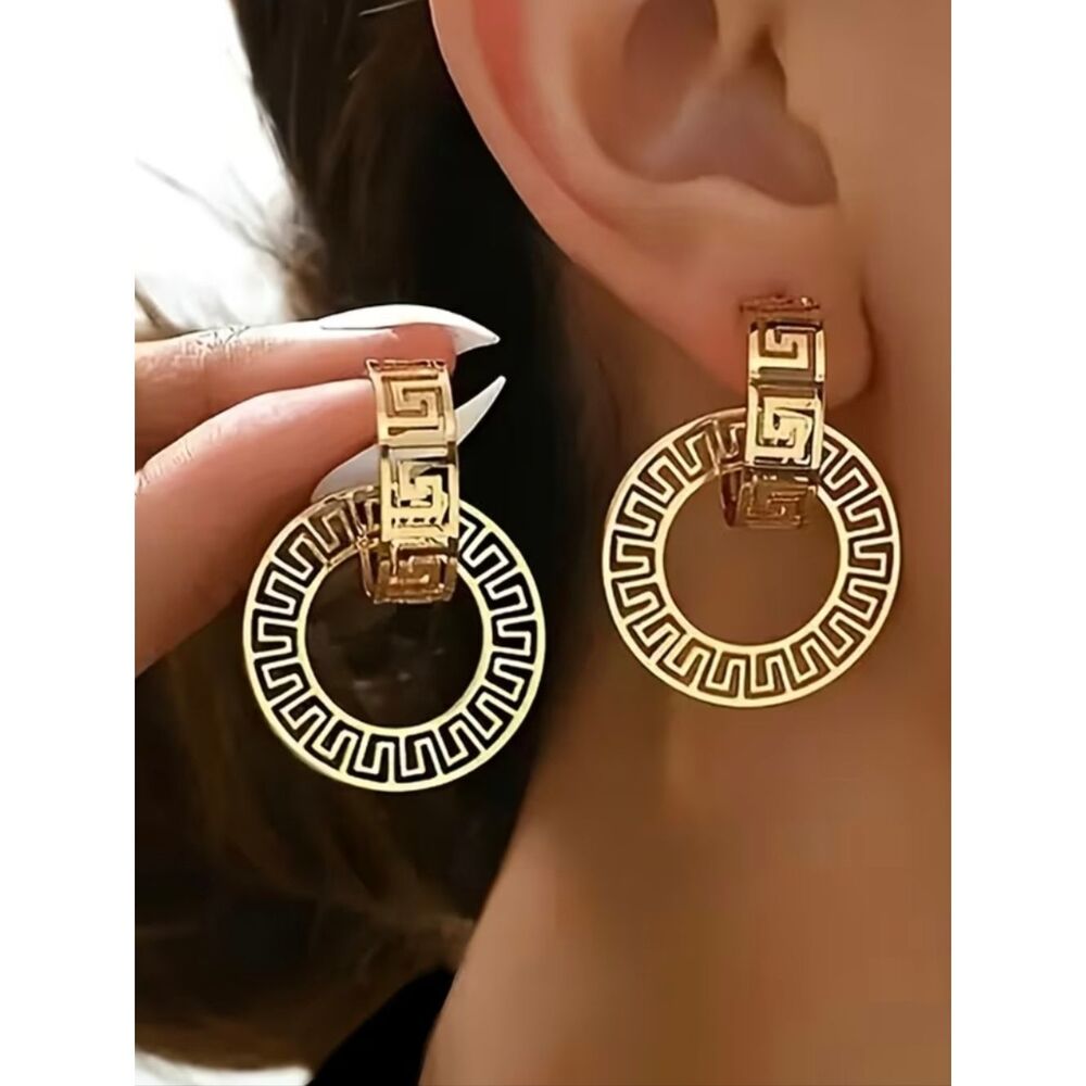 Gold Greek-Inspired Hoop Drop Earrings - Timeless Women's Jewelry